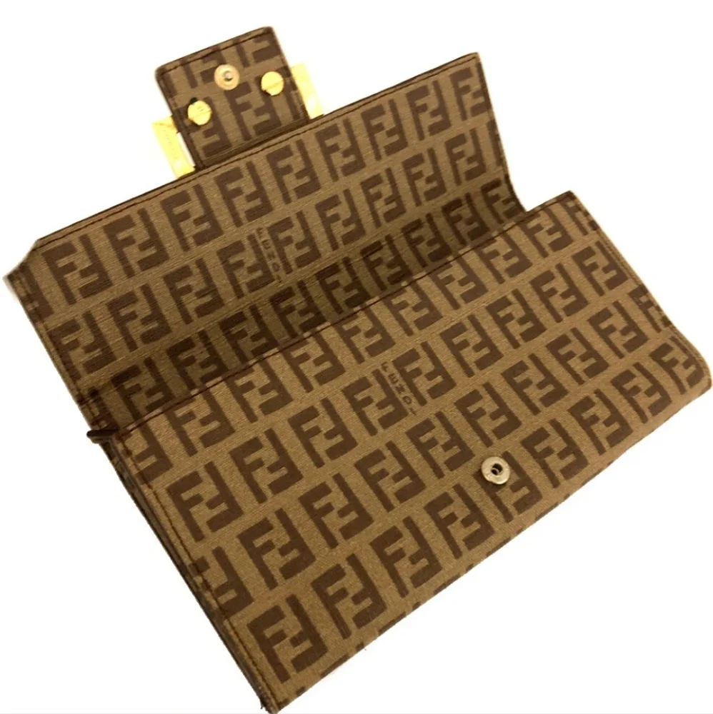 FENDI FF Brown & Gold Zucchino Long  Wallet (VERY GOOD)✨️🖤✨️ - Picture 4 of 8
